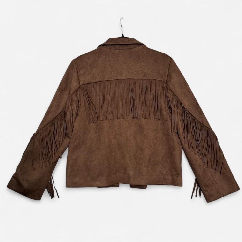 Philosophy Faux Suede Fringe Jacket Brown Western Boho Festival Cowgirl Sz L NWT - Picture 3 of 8